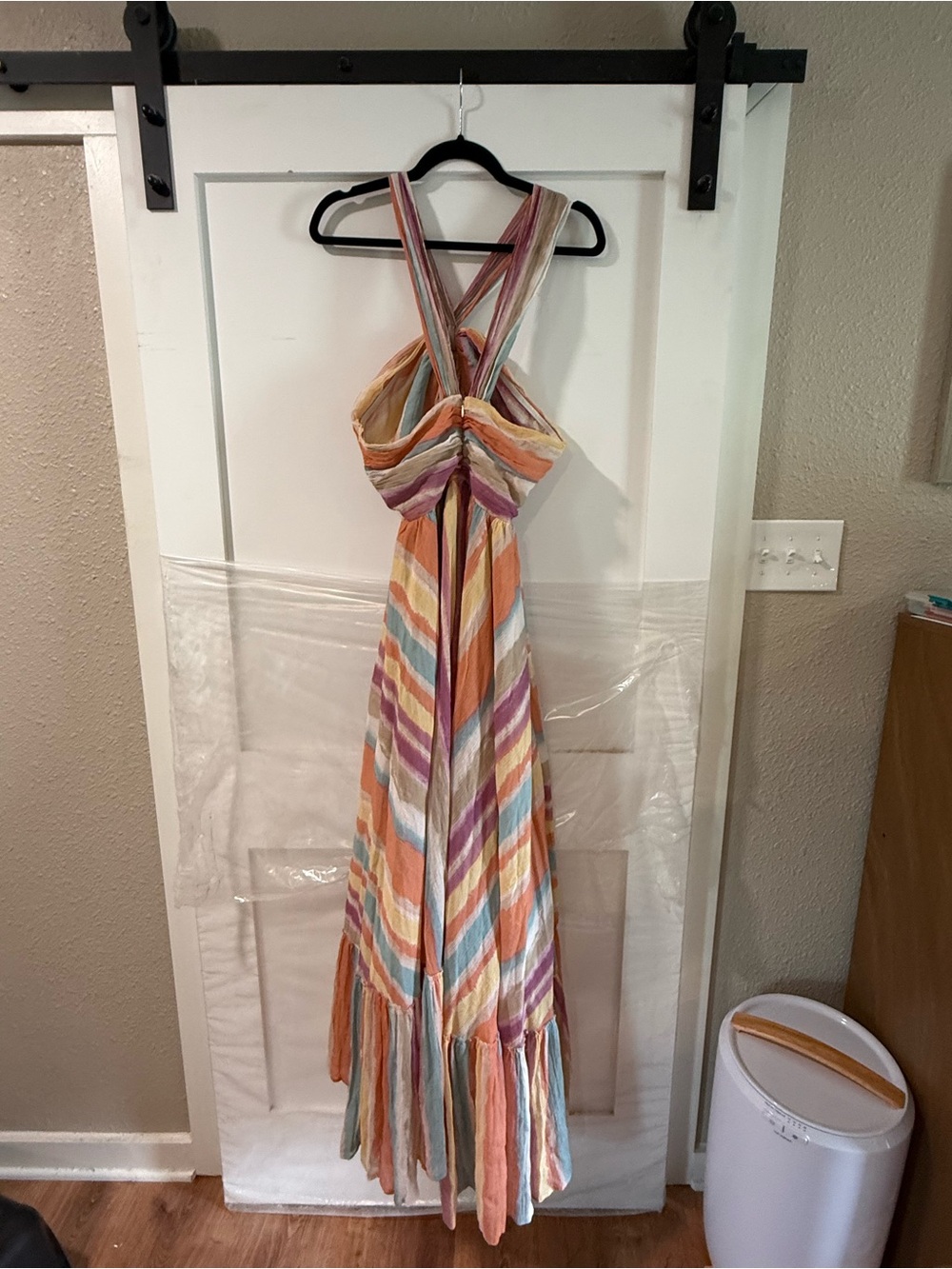Free People Striped Halter Maxi Dress in Pastel Orange, Pink, Blue & Cream - Picture 3 of 5